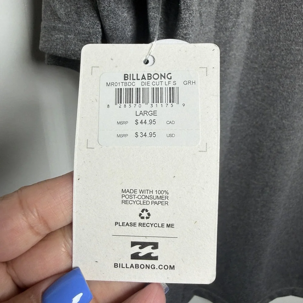 Billabong Mens L Die Cut UPF 50 Surf Shirt Rash Guard Gray Loose Fit NWT Swim